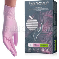 BENOVY Перчатки Нитриловые (Розовые) S 50пар/уп